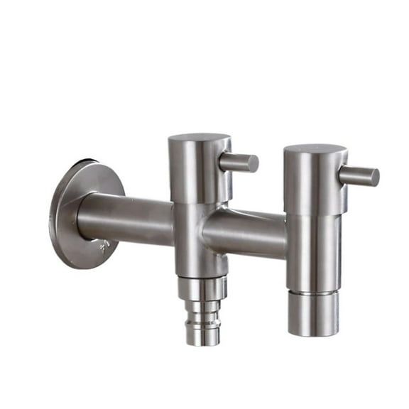 304 Stainless Double Handle Dual Valve Outdoor Garden Faucet, Washing Machine Tap Bibcock Toilet Tap