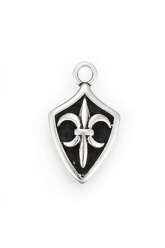 304 Stainless Steel 10 pc 304 Stainless Steel Pendant Shield with Fleur De Lis Antique Silver 22x13x3mm Hole: 2.5mm