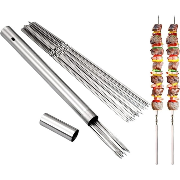 304 Stainless Steel 13.2" Long Flat Barbecue Skewers,20PCS/40PCS BBQ Kebab Skewers with Portable Metal Storage Tube,Reusable for Grilling Barbecue Kitchen Party and Outdoor Cooking (20PCS)