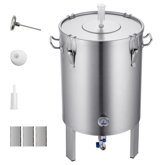 304 Stainless Steel Kettle, 16 GALLON Beer Brew Fermentor, Brew Bucket Fermentor for Brewing, Home Brewing Supplies with Base, Kettle Stock Pot Includes Lid, Handle, Valve, Spigot, Thermometer