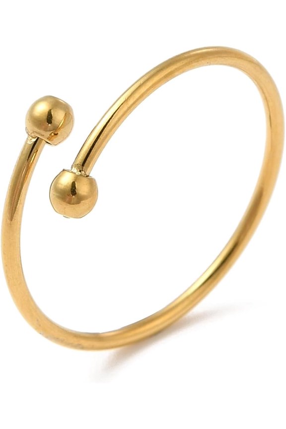 304 Stainless Steel 18K Genuine Gold Plated Double Ball Open End Ring Adjustable Design 17.9mm Internal Diameter Ideal as a gift Suitable DIY