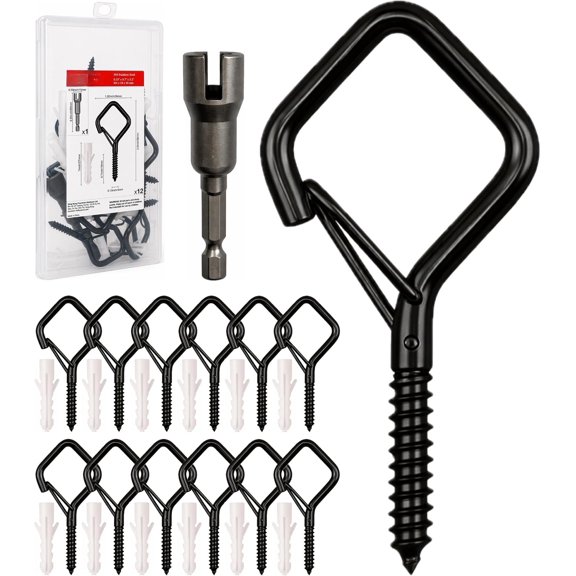 304 Stainless Steel 2.2 Inch Screw Eye Hooks with Driver Bit, Black, 12 count