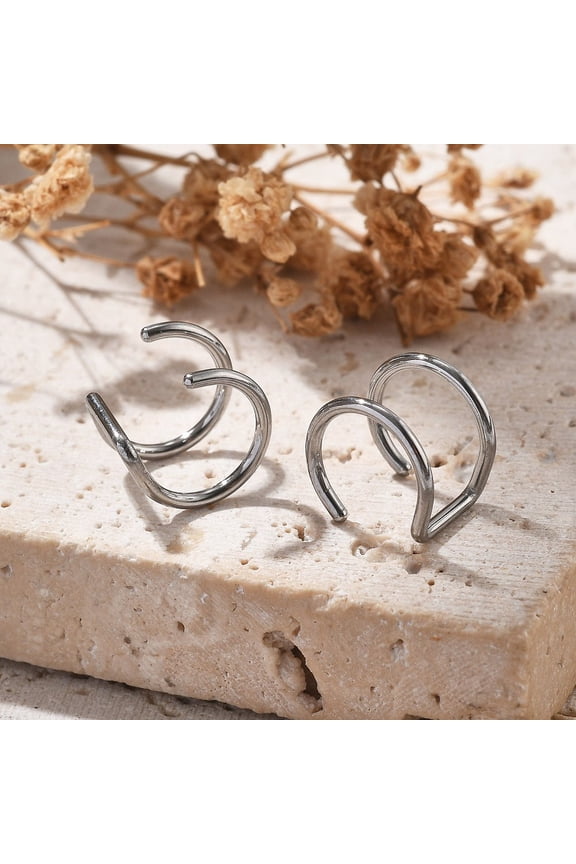 304 Stainless Steel 2 Line Hoop Clip on Nose Rings Cuff Nose Rings Stainless Steel color 9.5x10x8mm DIY