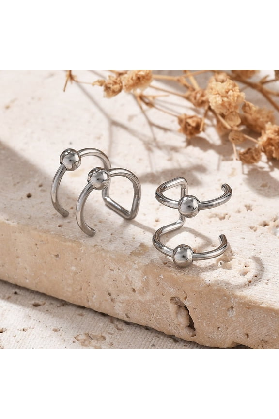 304 Stainless Steel 2 Line Round Clip on Nose Rings Nose Cuff Non Piercing Jewelry for Women Stainless Steel color 8.5x11mm 100pcs