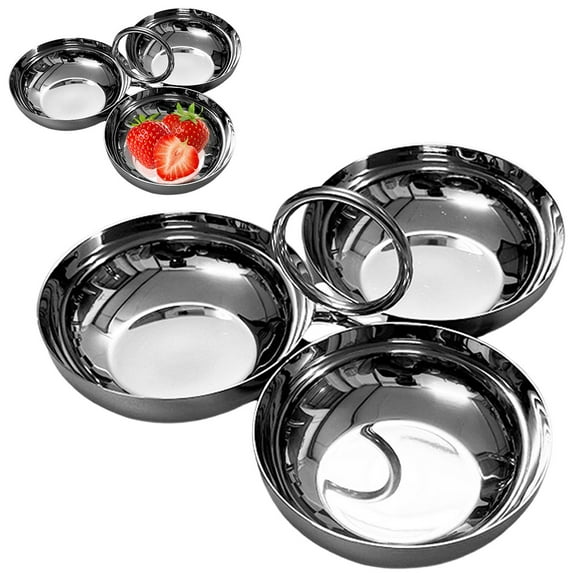 304 Stainless Steel 3 in 1 Snack Bowl with Handle, 3 Compartment Snack Plate Portable Fruit Bowl, Modern Round Stainless Steel Snack Plate, Reusable Snack Plate for Home Lunch Picnic Party