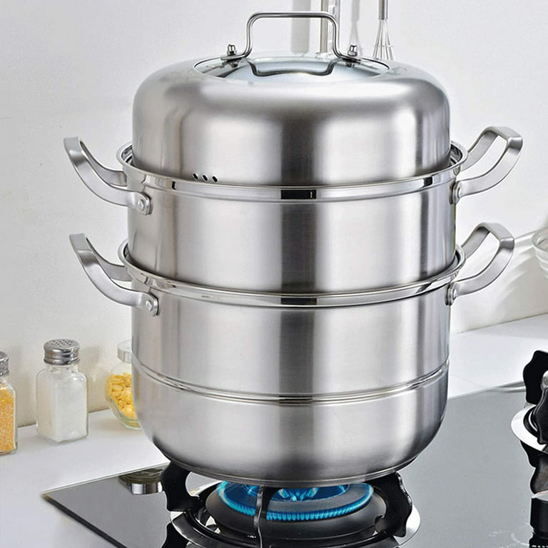 304 Stainless Steel 3 Tier Steamer Pot Triple-Tier Food Grade