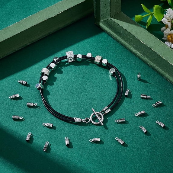 304 Stainless Steel 300Pcs 304 Stainless Steel Folding Crimp Ends Fold Over Cord Ends Terminators Clamp End Tips Leather Ribbon Ending Clasp Tips Metal Jewelry Connector for Bracelets