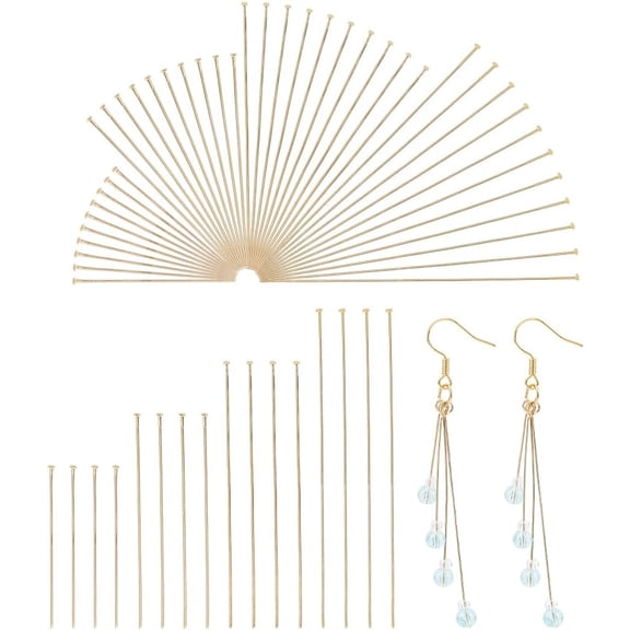 304 Stainless Steel 320pcs 4 Sizes Real 18K Gold Plated Flat Head Pins 30/40/50/60mm 304 Stainless Steel Straight Head Pin Metal Eye Pins Findings Bendable