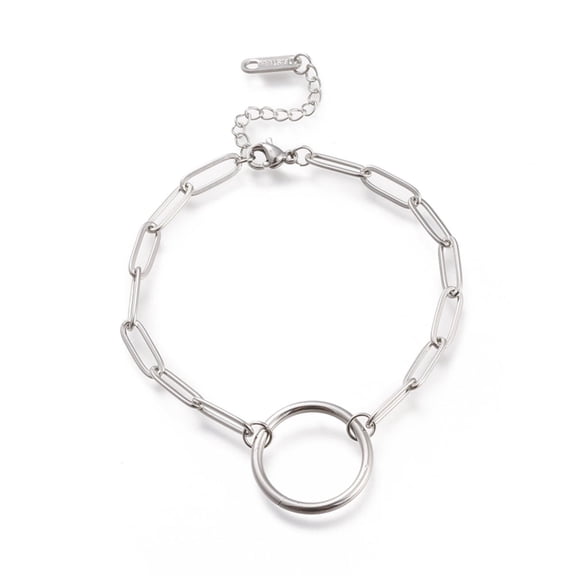304 Stainless Steel 5 pc Tarnish Resistant 304 Stainless Steel Link Bracelets with Paperclip Chains Ring Stainless Steel color 6-7/8 inch(17.5cm)