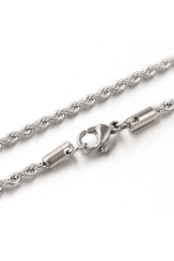 304 Stainless Steel 5 pc Tarnish Resistant 304 Stainless Steel Rope Chain Necklaces with Lobster Claw Clasps Stainless Steel color 15.7 inch(39.9cm)x2.5mm