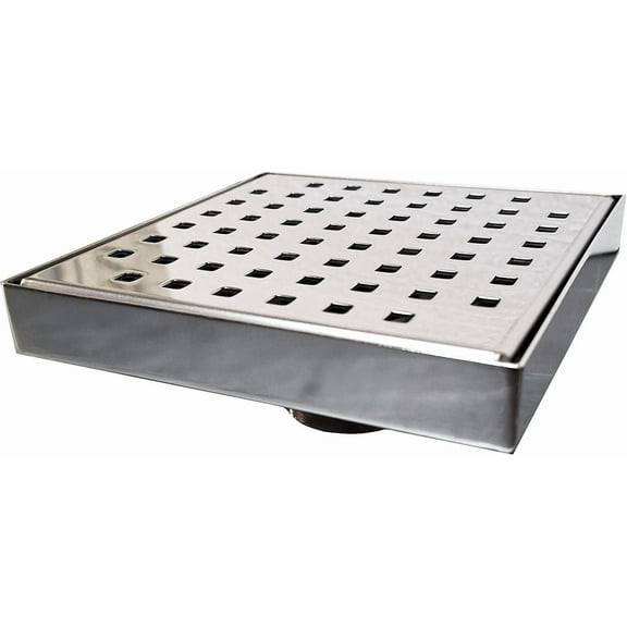 304 Stainless Steel 6 Inch Square Polished Chrome Shower Drain Kit for Tile Floor Drain Grate Cover Hair Catcher Trap Strainer Filter (Polished Chrome, Traditional Square Design)