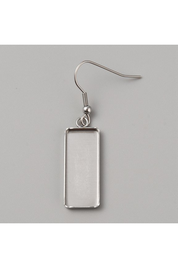 304 Stainless Steel 6 pc 304 Stainless Steel Earring Hooks Ear Wire with Blank Pendant Trays Rectangle Earrings Setting for Cabochon Stainless Steel color 21 Gauge 49mm Pin: 0.7mm Tray: 10x25mm