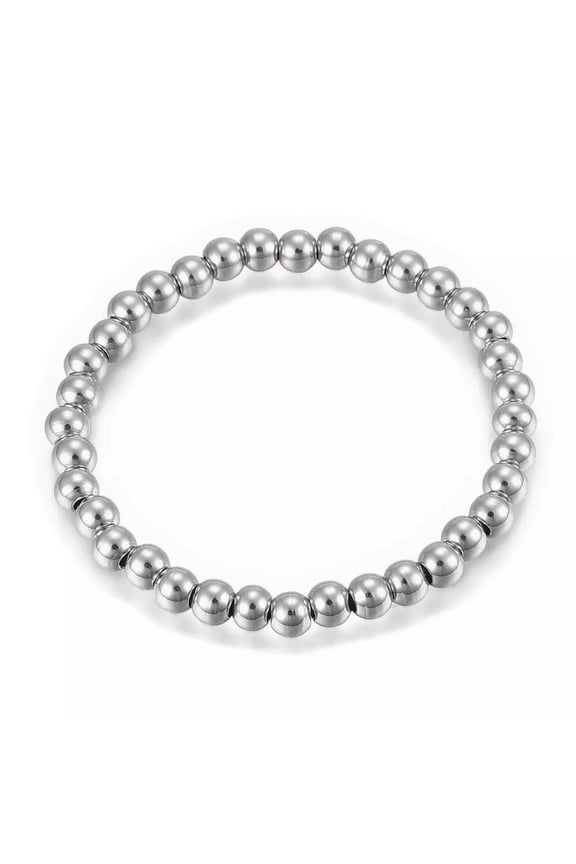 304 Stainless Steel 6MM Beaded Stretch Adjustable Bracelet Round Silver Z171