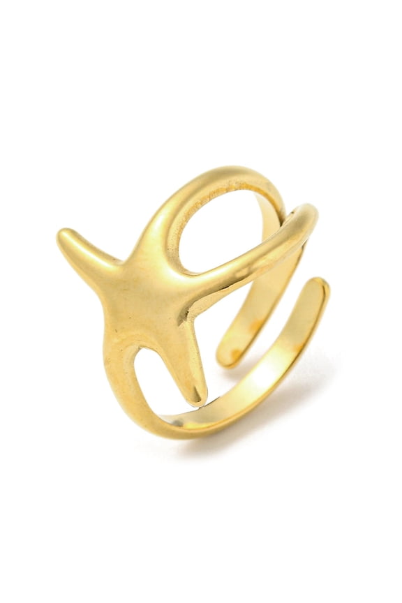 304 Stainless Steel Adjustable Rings for Women Starfish Golden Inner Diameter: 17.8mm