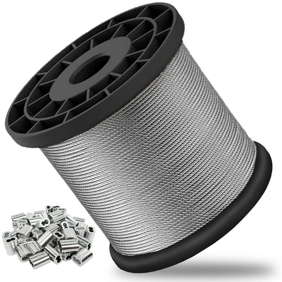 304 Stainless Steel Aircraft Cable - 1/16 Wire Rope, 600FT with 200 Pcs Crimping Sleeves, 7x7 368lbs Breaking Strength