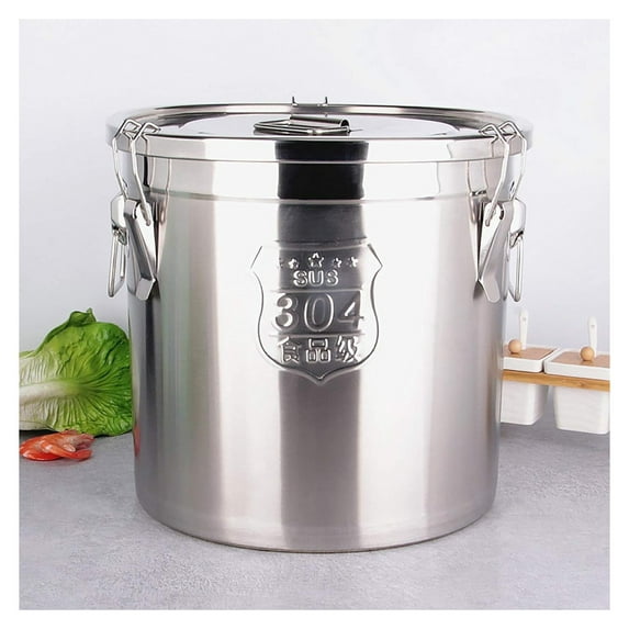 304 Stainless Steel Airtight Canister Airtight Cereal Container Food Storage Container Metal Kitchen Rice Flour Milk Storage Bucket Silver New (6L)