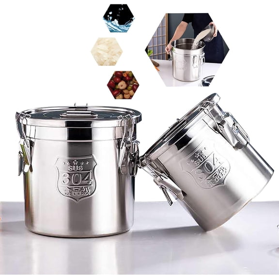 304 Stainless Steel Airtight Canister, Beverage Ice Bucket With Lid and Handles, Metal Kitchen Rice Oil Storage Bucket for Home Kitchen, Keep Dry (6L)