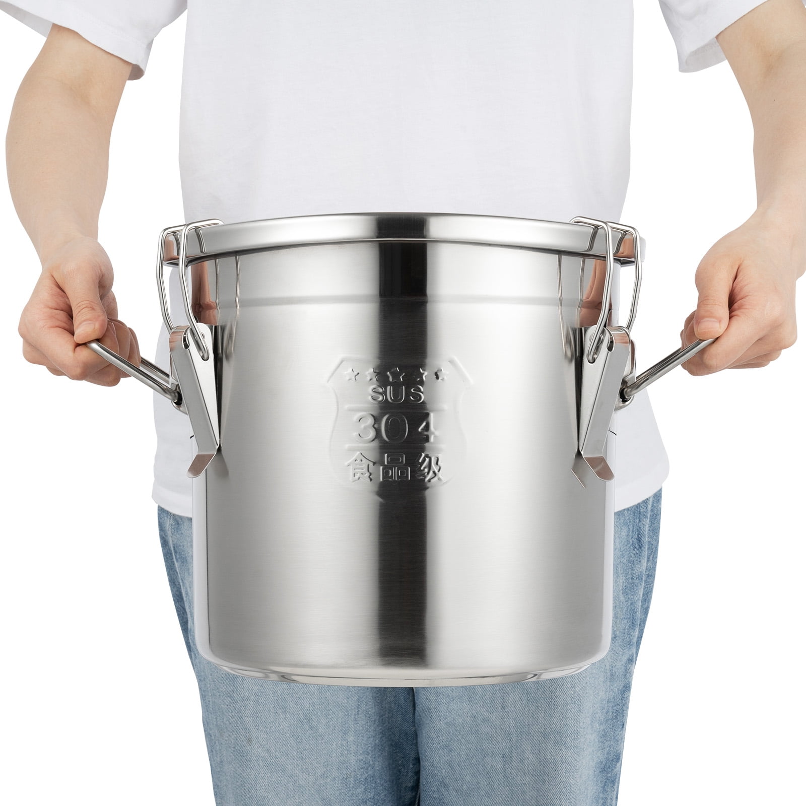 304 Stainless Steel Airtight Canister for Kitchen, 3.2Gal Canisters Container with Lids and Sturdy Locking Clamp,Bucket Food Storage Containers Airtight for Flour Coffee Bean Tea (12L)