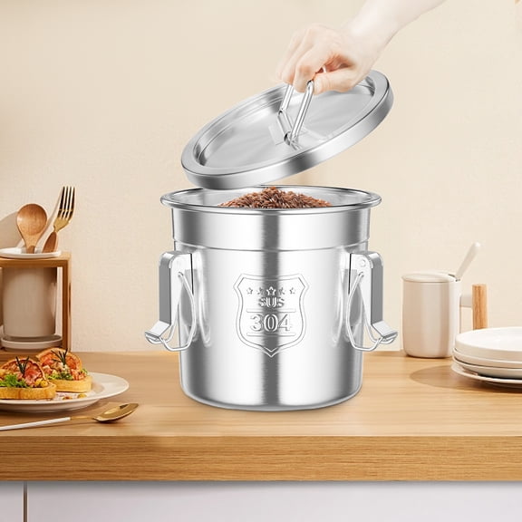 304 Stainless Steel Airtight Grain & Food Storage Container  1.59Gal Large Capacity with Triple Buckle Seal & Rubber Gasket, RustResistant, Countertop Canister for Kitchen & Pantry