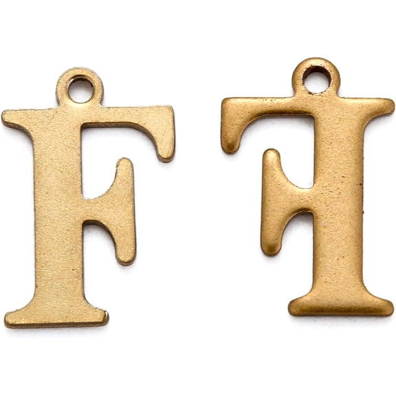 304 Stainless Steel Alphabet Charms Antique Bronze Letter.F 12x8x1mm Hole: 1mm