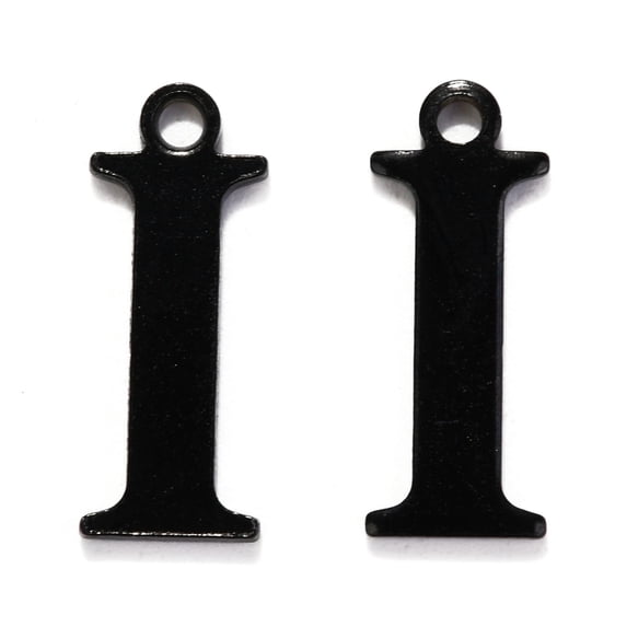 304 Stainless Steel Alphabet Charms Electrophoresis Black Letter.I 12.5x4.5x1mm Hole: 1mm