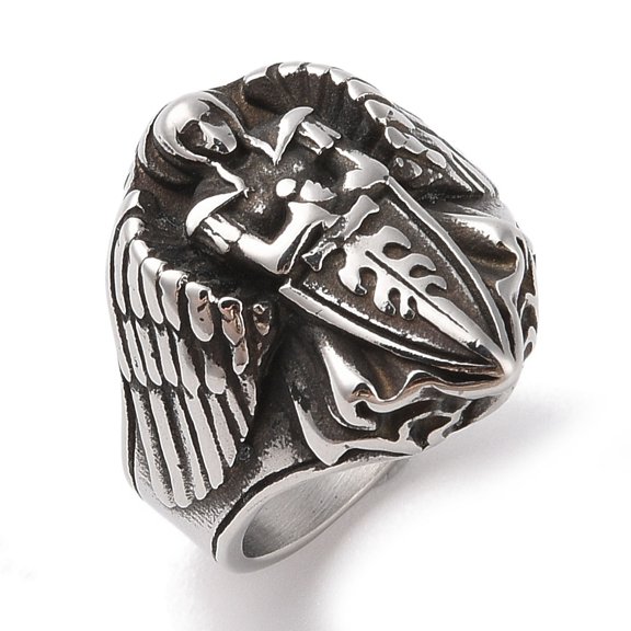 304 Stainless Steel Angel Wide Finger Rings for Mens Silver 23mm Size 10(19.8mm)