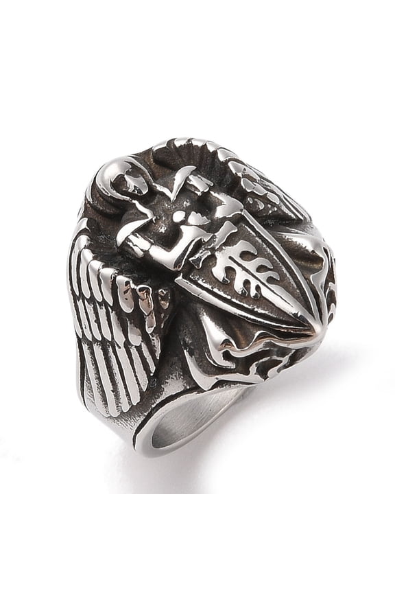 304 Stainless Steel Angel Wide Finger Rings for Mens Silver 23mm Size 10(19.8mm)