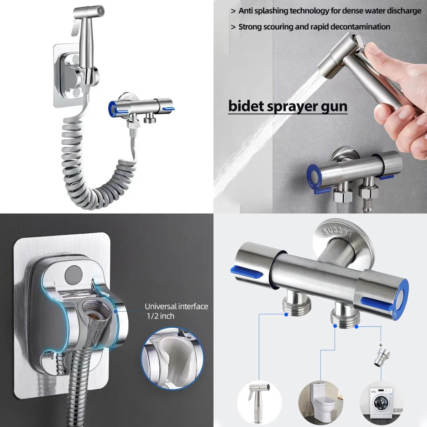 304 Stainless Steel Angle Valve Toilet Companion Flushing Spray Gun One in Two Out Dual Control