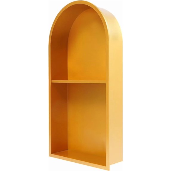 304 Stainless Steel Arch Shower Niche 12" X 24", Gold No Tile Needed Recessed Wall Niche Shower Double Shelves Organizer Bedroom Kitchen Bathroom Niche Shower Wall Storage