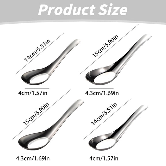 304 Stainless Steel Asian Soup Spoons, Mirror Polished Stackable Dinner Spoons for Ramen Cereal Dessert Thai Bouillon Home Restaurant Use