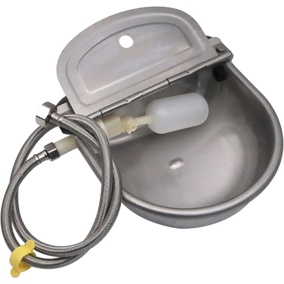304 Stainless Steel Automatic Livestock Waterer with Float Valve and 39 inch Water Hose(one end 3/4''), Automatic Animal Water Bowl for Dogs,Horse,Calf,Chicken,Goat, Livestock Horse Waterer Dispenser