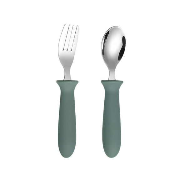 304 Stainless Steel Baby Fork and Spoon Set with Safety Handle for Toddler Self-Feeding Training