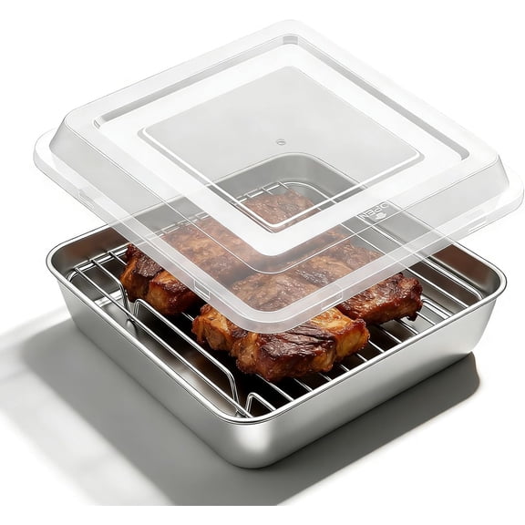 304 Stainless Steel Baking Pan Set with Lids & Racks, Square Brownie Pans for Oven & Freezer, Multi-Purpose Food Storage Containers, 3 Sizes