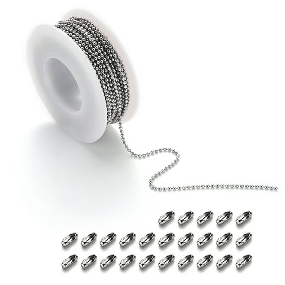 304 Stainless Steel Ball Chains and Ball Chain Connectors Set Stainless Steel Color 1.5mm about 10m/roll