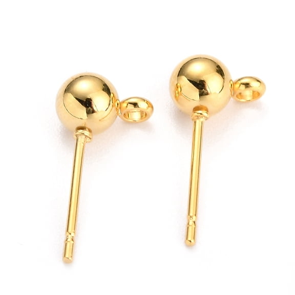 304 Stainless Steel Ball Post Stud Earring Findings with Loop and 316 Surgical Stainless Steel Pin Real 18K golden Plated 2mm Pin: 0.8mm