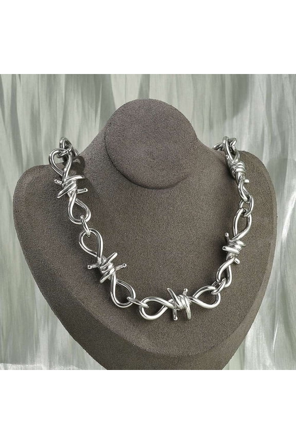 304 Stainless Steel Barb Wire Link Chain Necklaces for Women Men Stainless Steel color 16.02 inch(40.7cm) 1pc