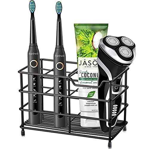 304 Stainless Steel Bathroom Toothbrush Holder Toothpaste Holder Stand Bathroom Accessories Organizer (Black,Large)