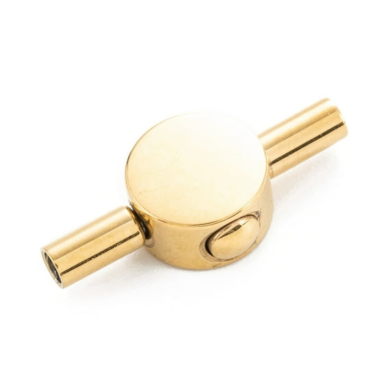 304 Stainless Steel Bayonet Clasps Flat Round Real 18K Gold Plated 22x9.5x5mm Hole: 3mm