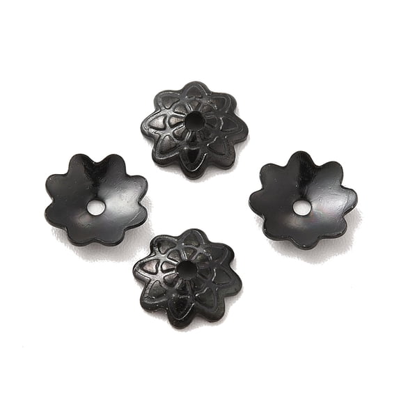 304 Stainless Steel Bead Caps Flower Multi-Petal Electrophoresis Black 7.5x7x2mm Hole: 2mm