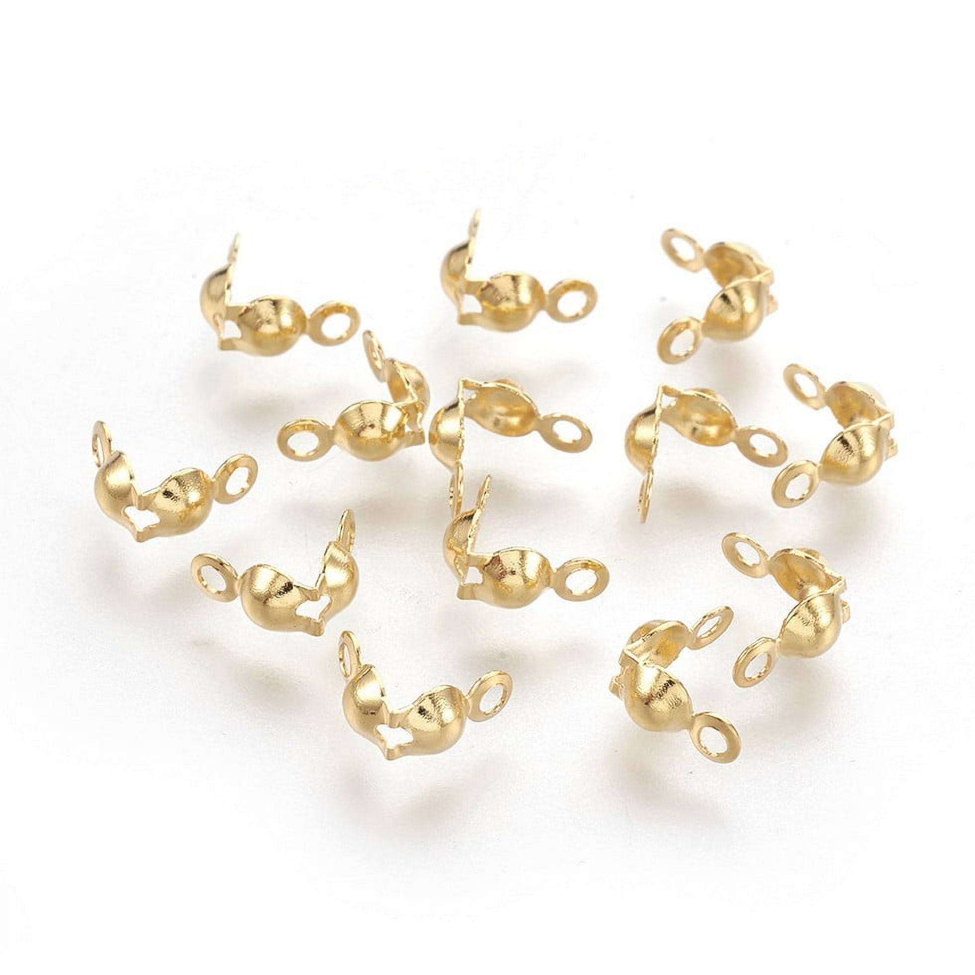 304 Stainless Steel Bead Tips Calotte Ends Clamshell Knot Cover Real 18k Gold Plated 8x4mm Hole: 1.2mm