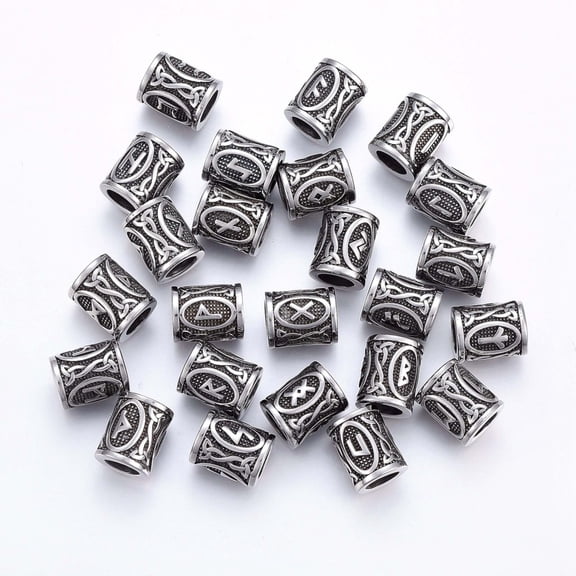 304 Stainless Steel Beads Beads for Hair Beards Dreadlocks Hair Braiding Column with Futhark/Futhorc Silver 16x13mm Hole: 8mm