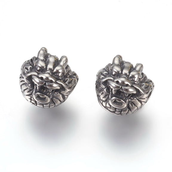 304 Stainless Steel Beads Dragon Silver 10x10x10mm Hole: 2mm