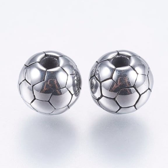 304 Stainless Steel Beads FootBall/Soccer Ball Silver 8mm Hole: 2mm 304 Stainless Steel
