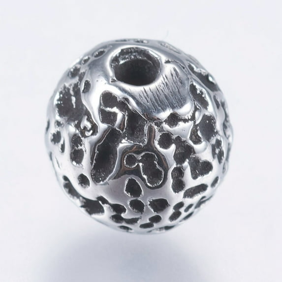 304 Stainless Steel Beads Round with Pit Antique Silver 8mm Hole: 1.5mm 304 Stainless Steel