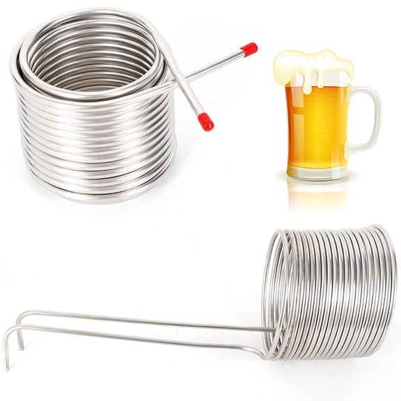 304 Stainless Steel Beer Cooling Coil Double-Layer Immersion Wort Chiller for 12.7Qt Fermenters & Kegs, Compact 5.63" Diameter Homebrew Cooling Pipe with Faucet Adapter for Beer