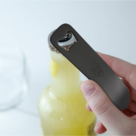 304 Stainless Steel Beer Opener - Multi-Functional Bottle & Wine Opener with Ergonomic Handle, Rustproof for Home/Outdoor (Black, 1-Pack)