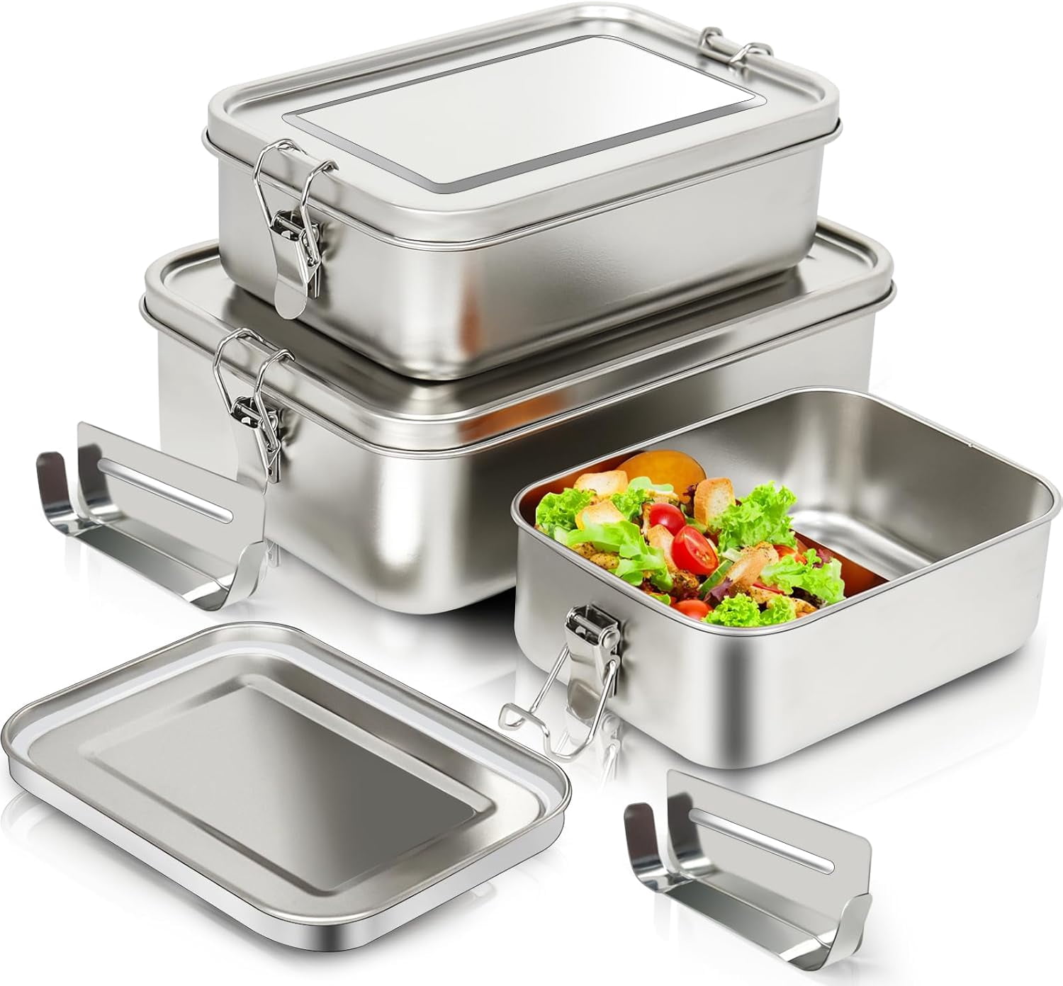 304 Stainless Steel Bento Box 3 Pack Stainless Steel Containers With Lids,Stainless Steel Food Storage Containers for Lunch Picnic Soup Salad Leftover