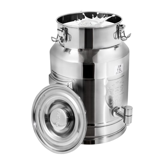 304 Stainless Steel Beverage Drink Dispenser with Spigot, 15L/3.96Gal Milk Can with Hangable Lid, Good Sealing Milk Transport Barrel, Drink Dispenser for Milk Coffee Oil Wine Rice