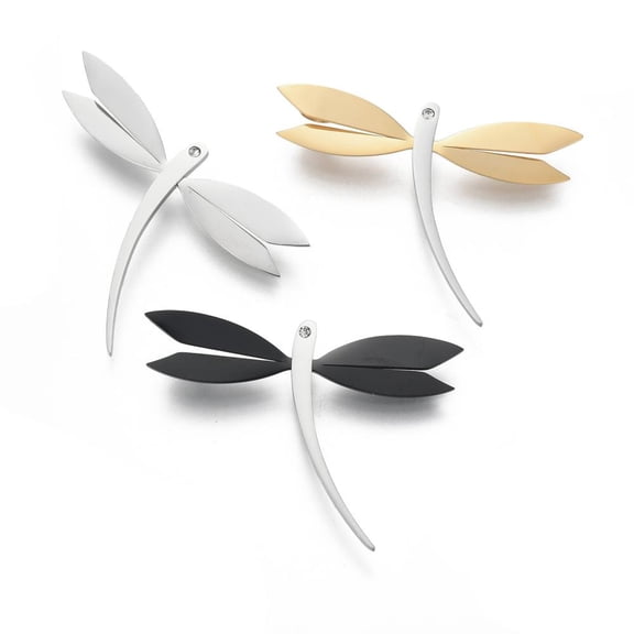 304 Stainless Steel Big Pendants with Rhinestone Dragonfly Mixed color 55x42x2mm Hole: 5mm