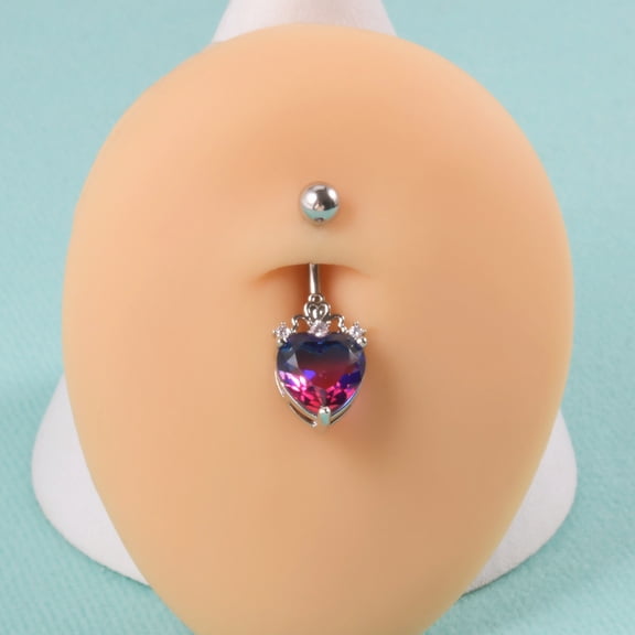 304 Stainless Steel & Bloodstone & Cubic Zirconia Belly Rings Stainless Steel Color Heart 10mm Pin: 1.6mm